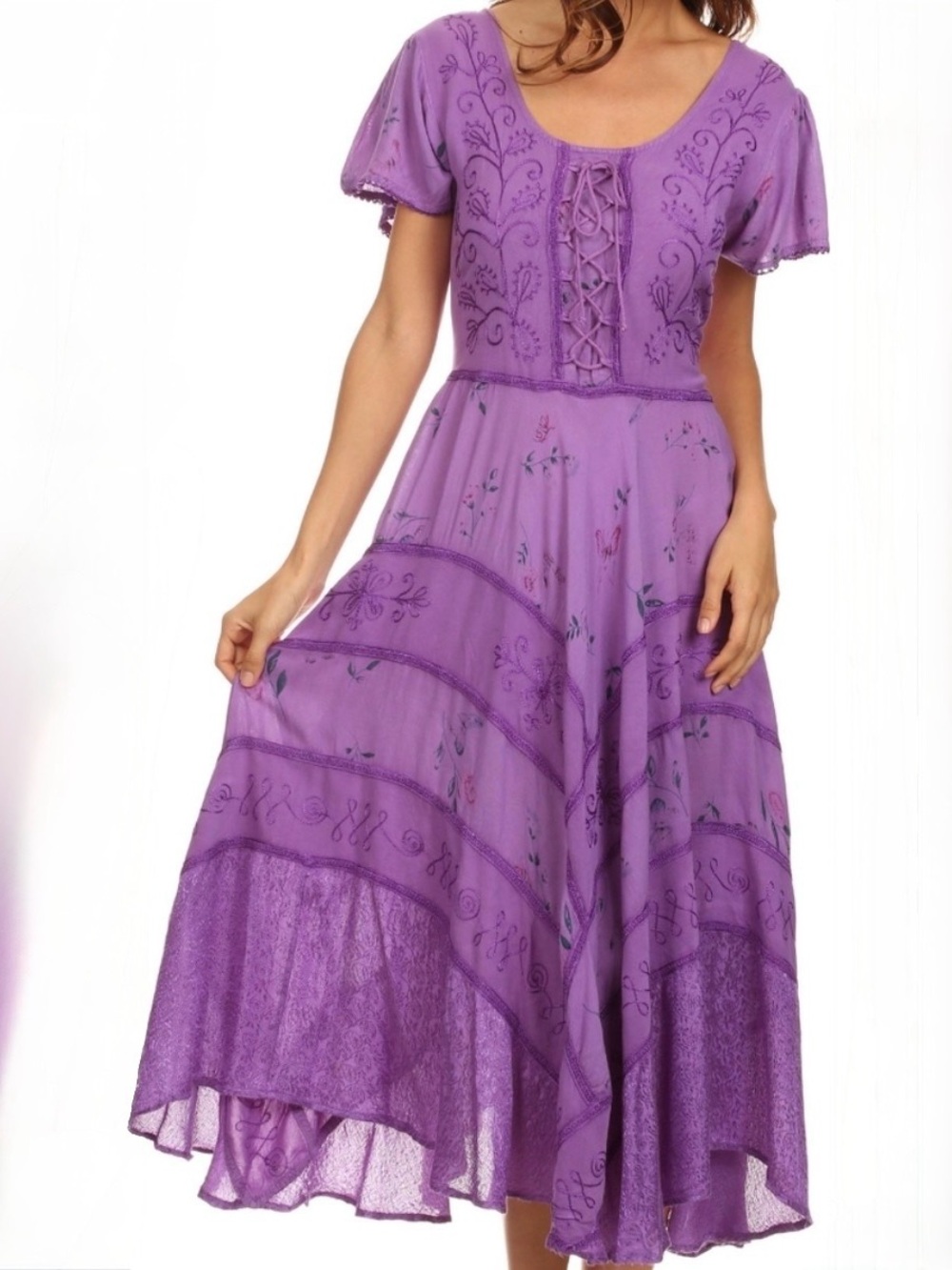 ADVANCE APPAREL Dress Boho Rayon Floral Flowy Maxi Midi Purple Pink One Size